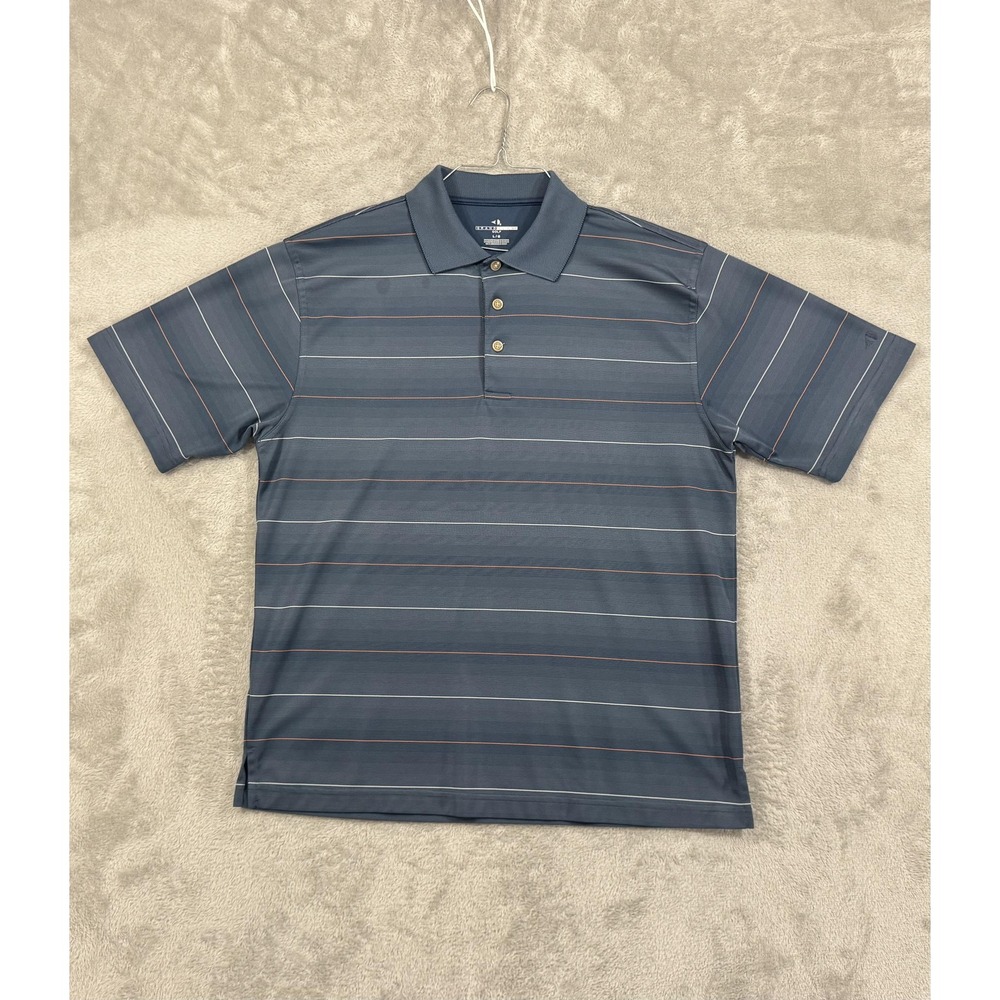 Grand‎ Slam Golf Polo Shirt Mens Large Blue Striped 100% Polyester Short Sleeve